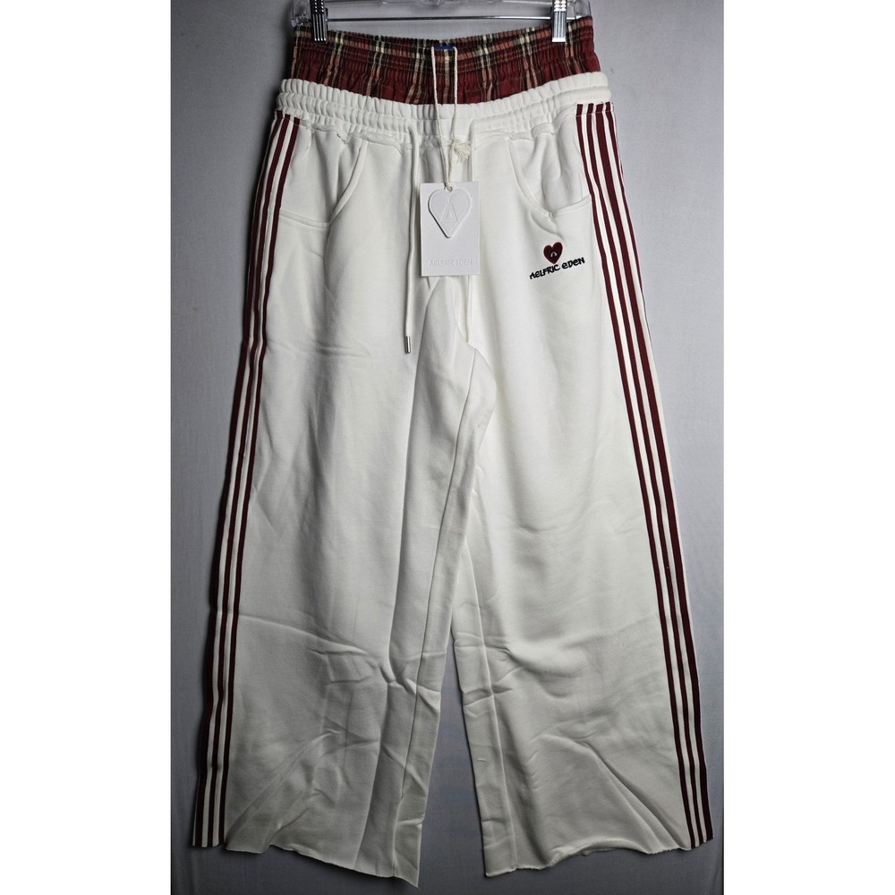 Aelfric Eden White Plaid Double Waist Baggy Sweatpants Small NWT